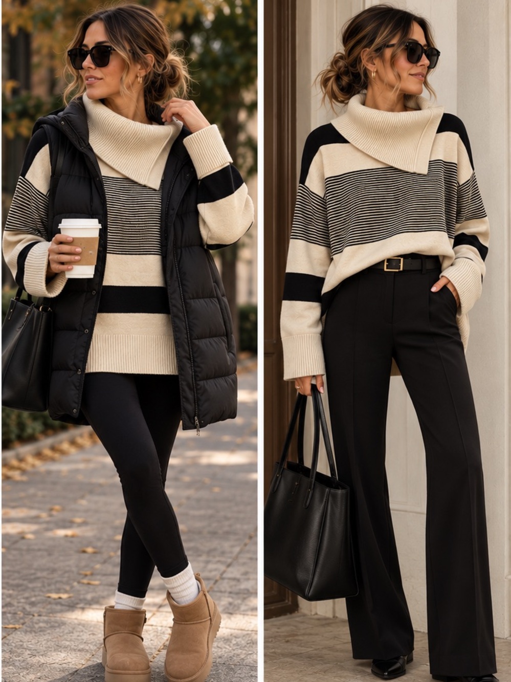 Liz Claiborne Striped Asymmetrical Cowl Neck Sweater Size Large